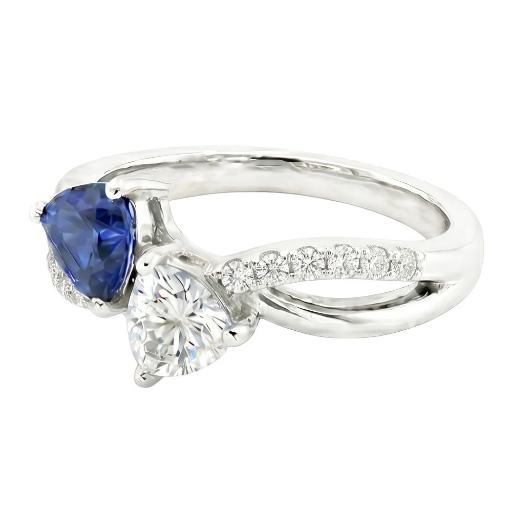 Trillion & Round Natural Earth Mined Diamond ( Not Lab Grown ) Ring Blue Sapphire 2.50 Carats Split Shank