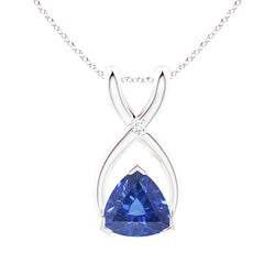 Trillion Blue Sapphire & IGI CERTIFIED Diamond Pendant With Chain V Prong 2.75 Carats