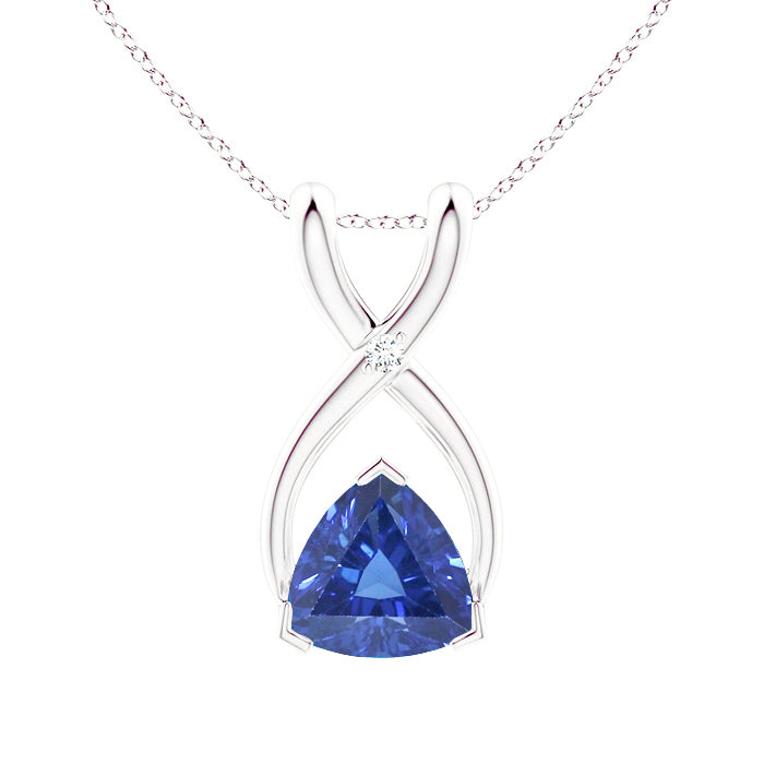 Trillion Blue Sapphire & IGI CERTIFIED Diamond Pendant With Chain V Prong 2.75 Carats