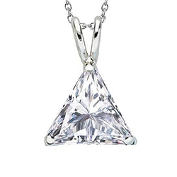 Trillion Real Diamond Solitaire Pendant Necklace 1.50 Carats White Gold 14K