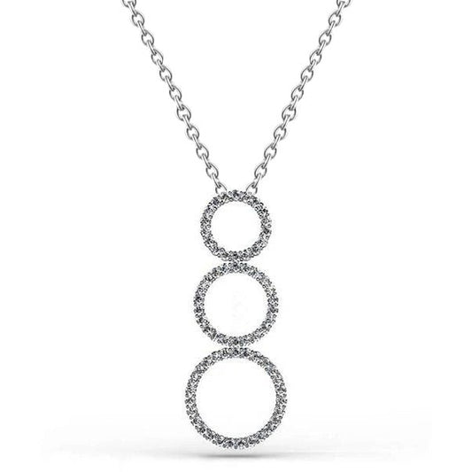 Triple 8 Ct Genuine Round Cut Diamonds Circle Pendant Necklace White Gold 14K