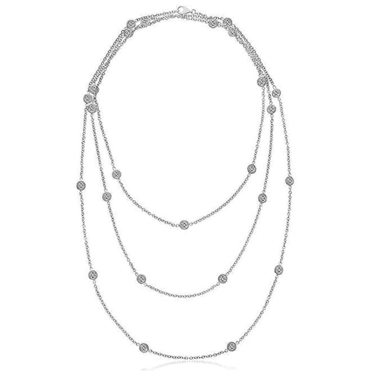 Triple Chain 18” Yard Of 8.75 Ct Genuine Diamonds Necklace