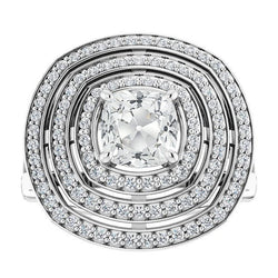 Triple Halo Ring Round & Cushion Real Old Miner Natural Earth Mined Diamonds Gold 11 Carats