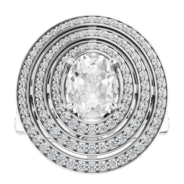 Triple Halo Round & Real Oval Old Mine Cut Diamond Ring 10.75 Carats