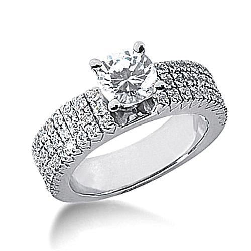 Triple Row Accented Real Diamond Engagement Ring 2.00 Carat White Gold 14K - Engagement Ring-harrychadent.ca