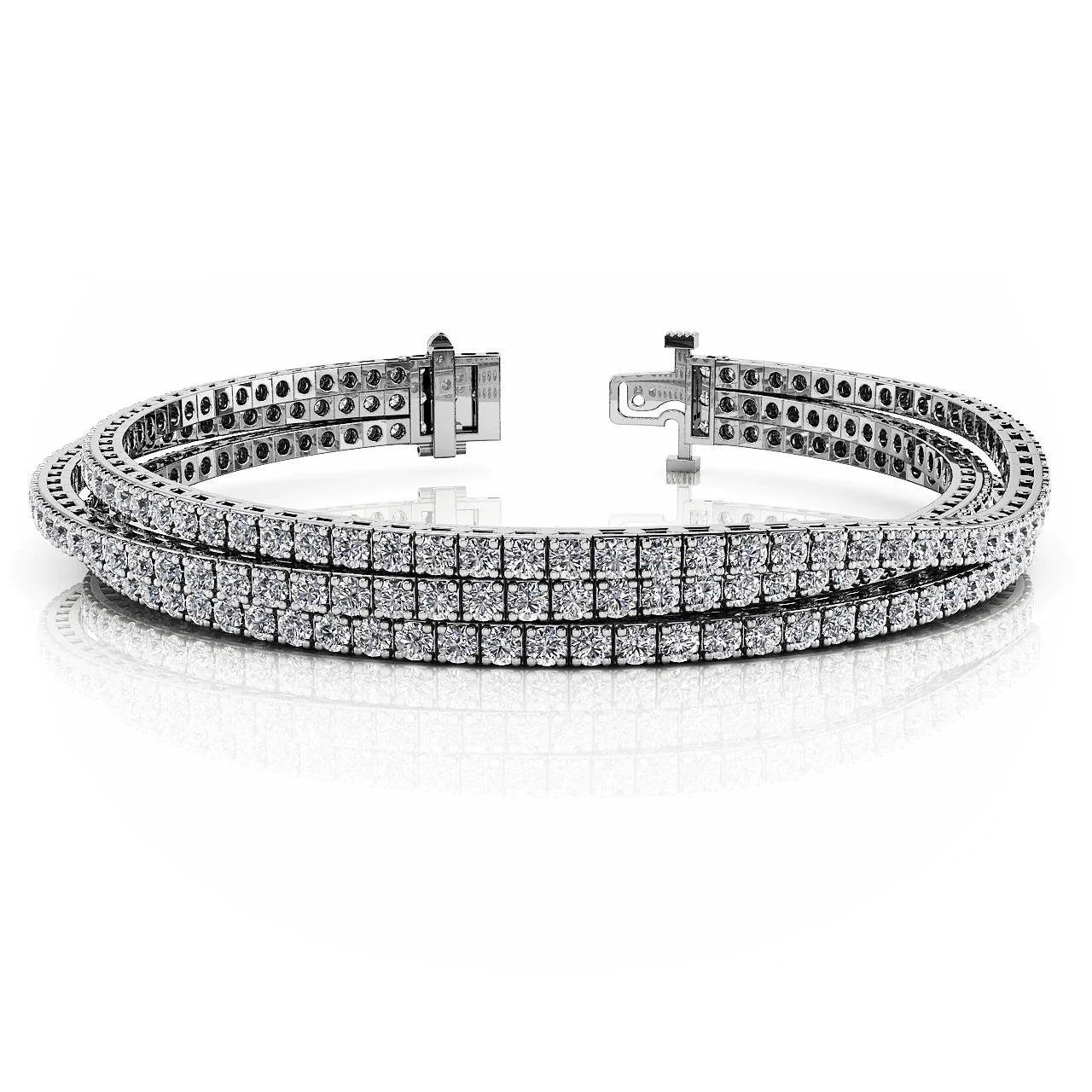 Triple Strand Flexible Tennis Bracelet 12 Ct Round Cut Real Diamonds White