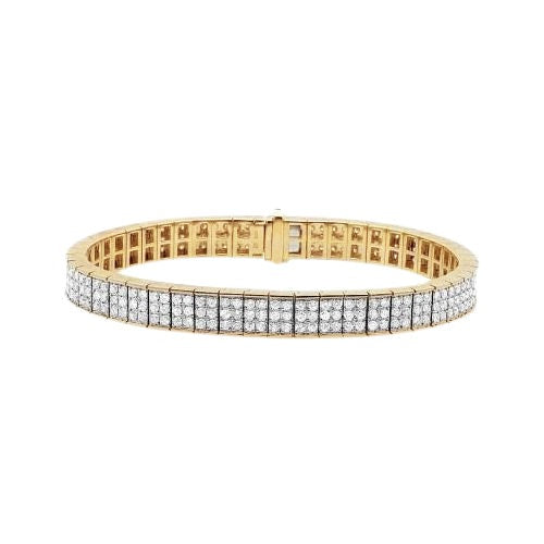 Triple Row 8.10 Ct Round Cut Lab Grown Diamond Tennis Bracelet Yellow Gold