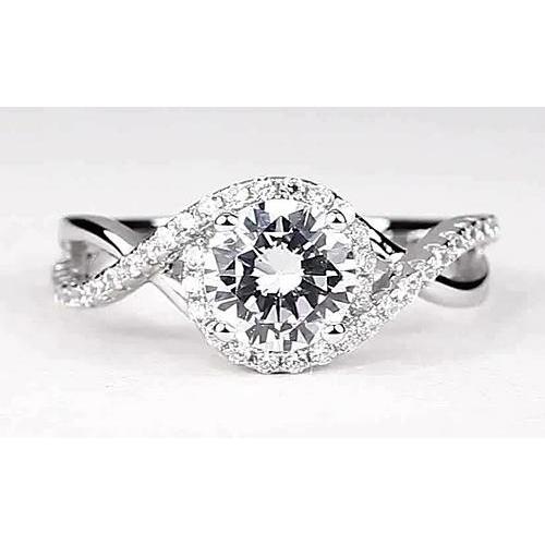 Twisted Round Real Diamond Engagement Ring 1.75 Carats White Gold 14K