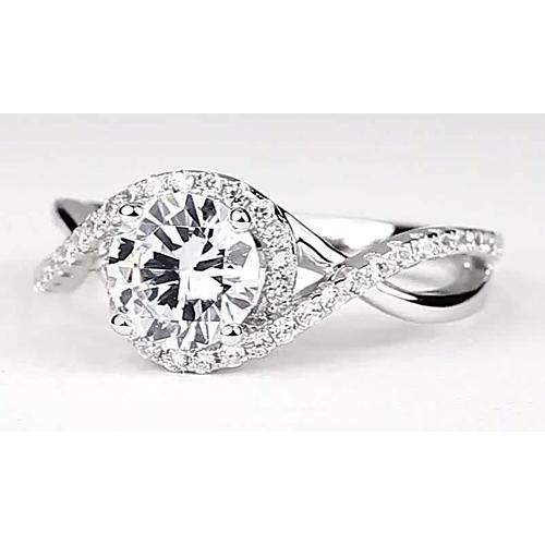 Twisted Round Real Diamond Engagement Ring 1.75 Carats White Gold 14K