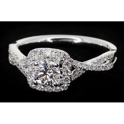 Twisted Shank Round Real Diamond Ring 2 Carats White Gold 