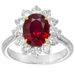 Two Tone 5.75 Ct Oval Ruby And Natural Earth Mined Diamond ( Not Lab Grown )s Ring White Gold 14K