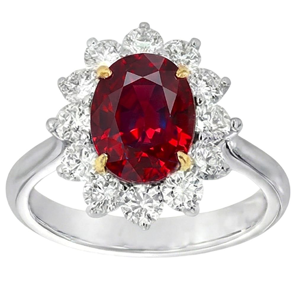 Two Tone 5.75 Ct Oval Ruby And Natural Earth Mined Diamond ( Not Lab Grown )s Ring White Gold 14K
