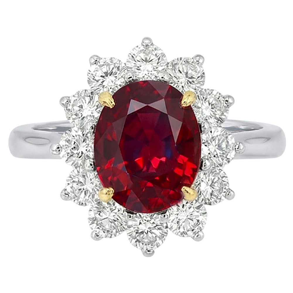 Two Tone 5.75 Ct Oval Ruby And Natural Earth Mined Diamond ( Not Lab Grown )s Ring White Gold 14K