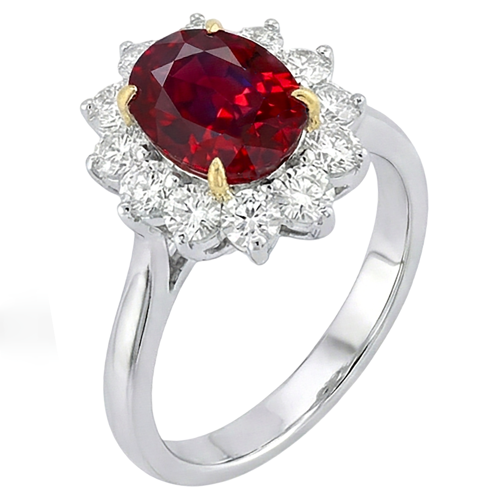 Two Tone 5.75 Ct Oval Ruby And Natural Earth Mined Diamond ( Not Lab Grown )s Ring White Gold 14K