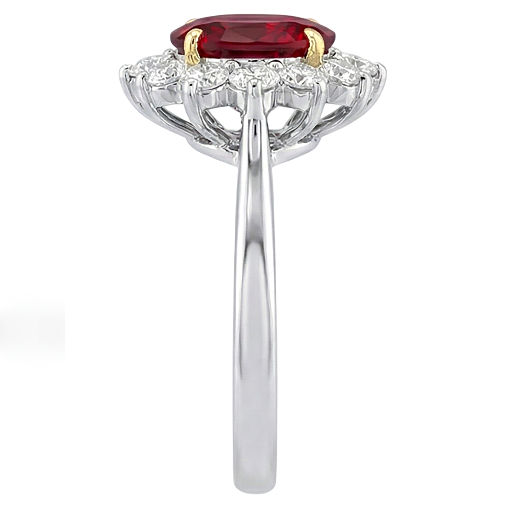 Two Tone 5.75 Ct Oval Ruby And Natural Earth Mined Diamond ( Not Lab Grown )s Ring White Gold 14K