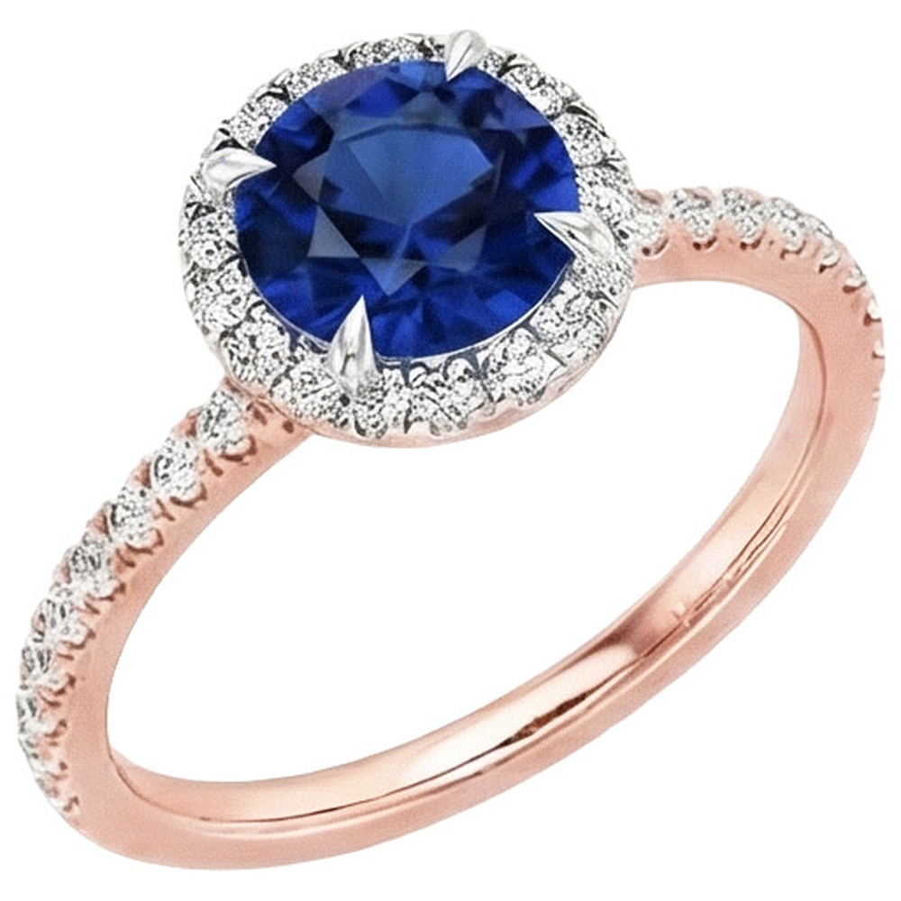 natural round sapphire 2ct ring top view