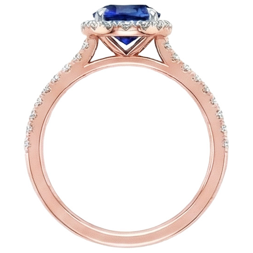 natural round sapphire 2ct ring on white background
