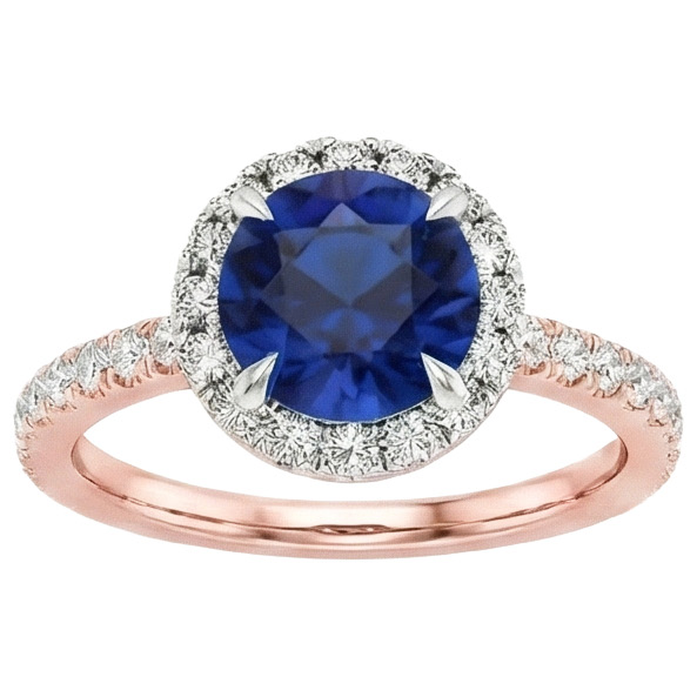 natural round sapphire 2ct ring close up detail