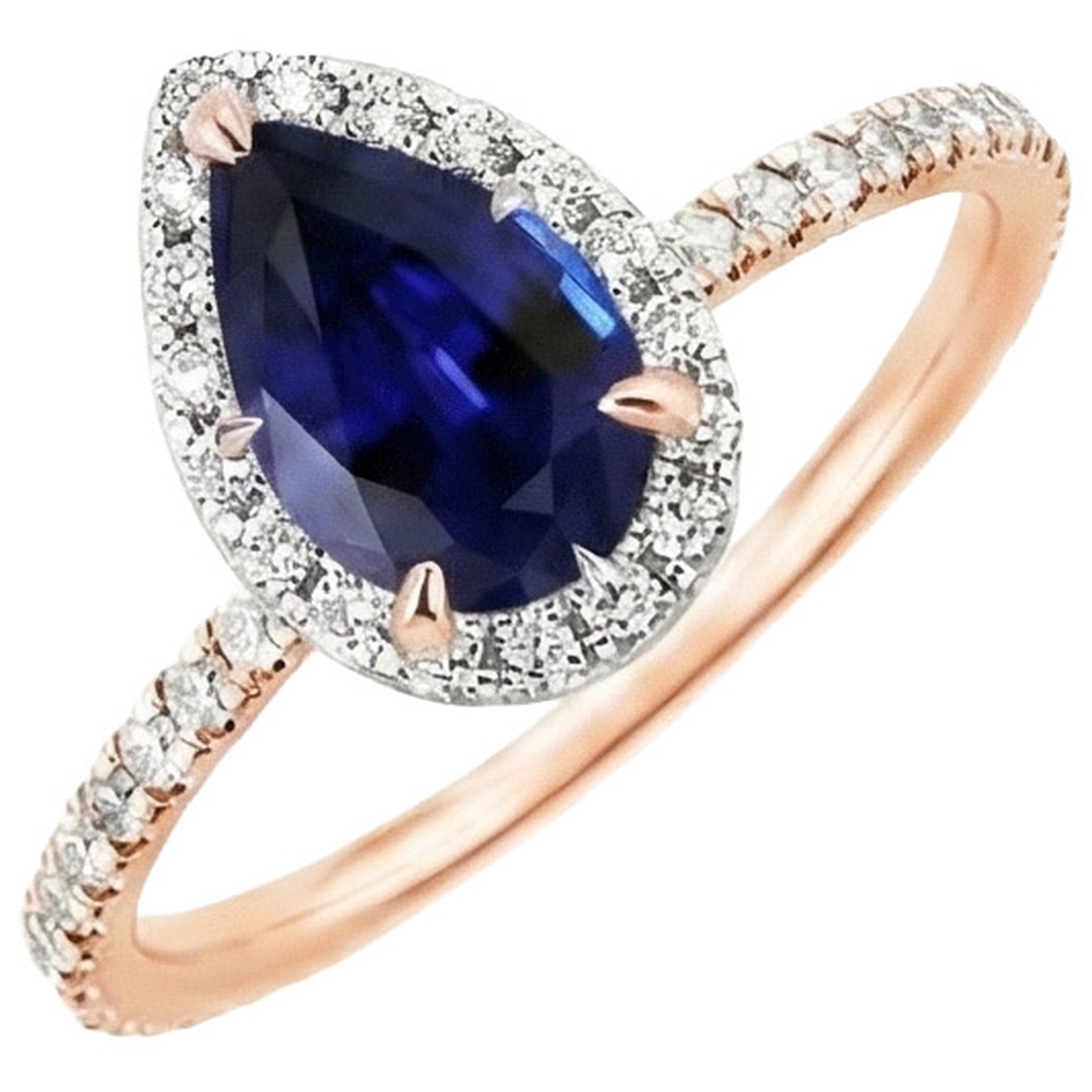 Two Tone Ceylon Pear Sapphire Natural Earth Mined Diamond ( Not Lab Grown ) Engagement Ring 6 Carats New