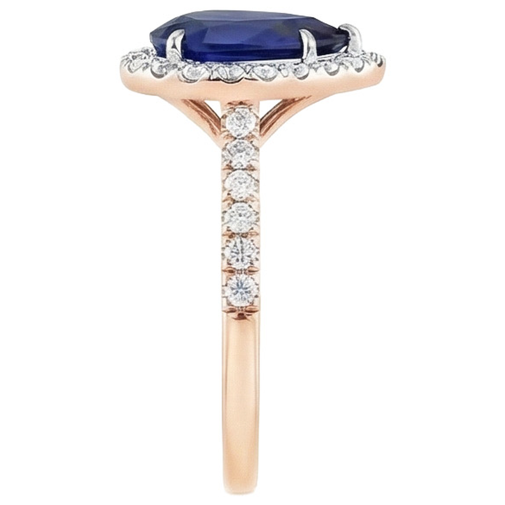 Two Tone Ceylon Pear Sapphire Natural Earth Mined Diamond ( Not Lab Grown ) Engagement Ring 6 Carats New