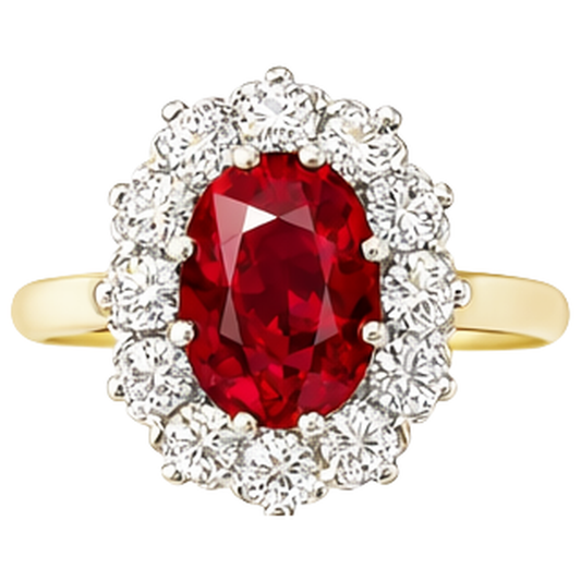 Two Tone Gold 14K 4.75 Ct Red Ruby With Natural Earth Mined Diamond ( Not Lab Grown )s Ring New