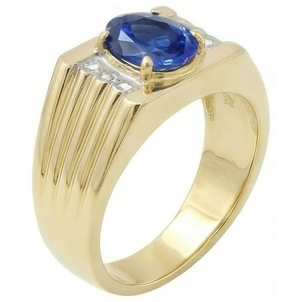 Two Tone Gold 14K Oval Sapphire & Round Natural Earth Mined Diamond ( Not Lab Grown )  Ring 2.30 Ct.