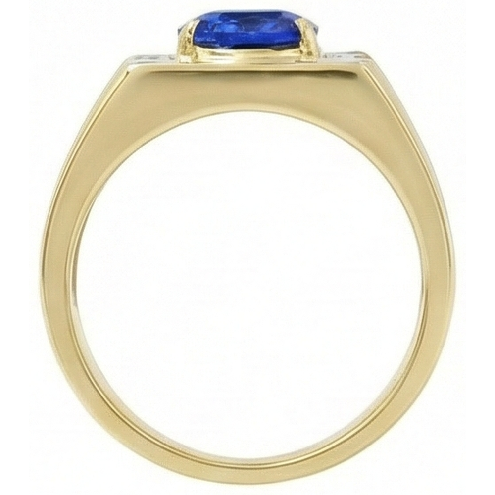 Two Tone Gold 14K Oval Sapphire & Round Natural Earth Mined Diamond ( Not Lab Grown )  Ring 2.30 Ct.