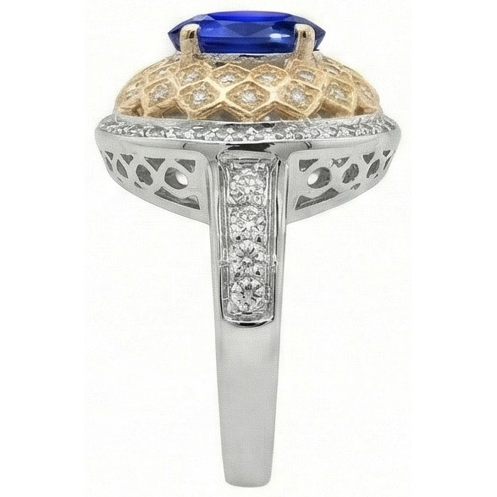 Two Tone Gold 3.10 Ct Sri Lanka Sapphire Natural Earth Mined Diamond ( Not Lab Grown )s Ring