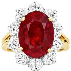 Two Tone Gold 3.50 Ct Brilliant Cut Ruby With Natural Earth Mined Diamond ( Not Lab Grown )s Ring New