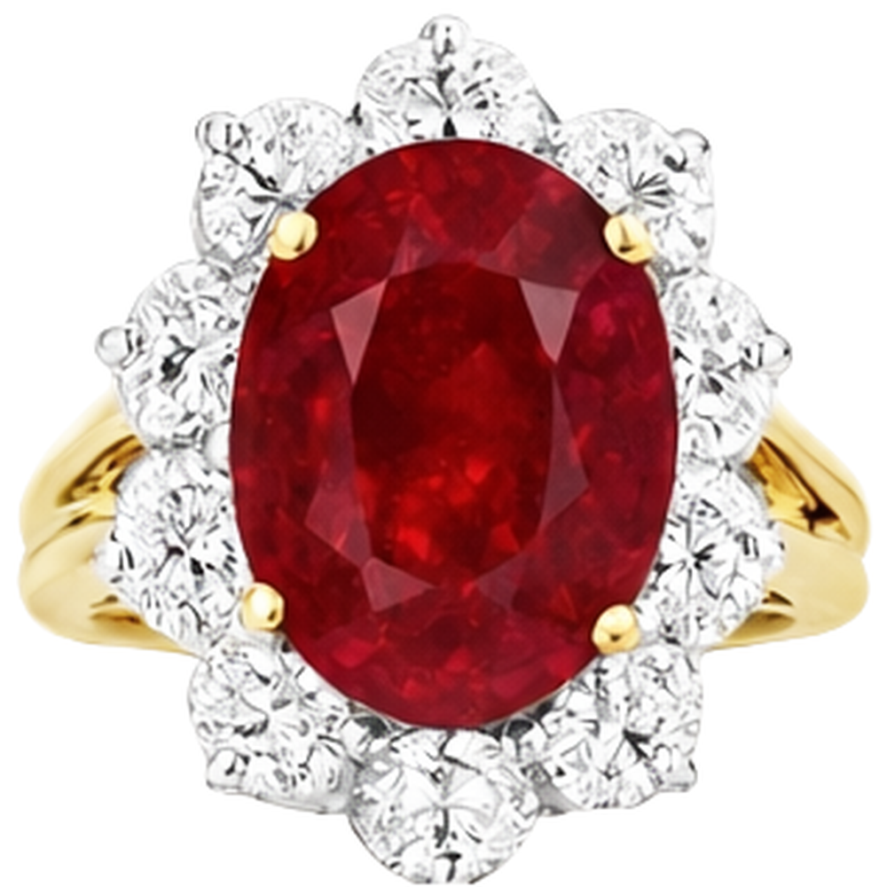 Two Tone Gold 3.50 Ct Brilliant Cut Ruby With Natural Earth Mined Diamond ( Not Lab Grown )s Ring New