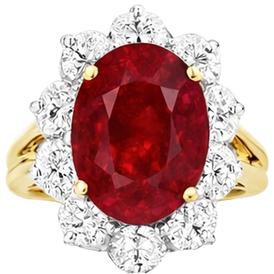 Two Tone Gold 3.50 Ct Brilliant Cut Ruby With Natural Earth Mined Diamond ( Not Lab Grown )s Ring New