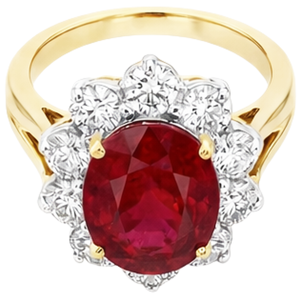 Two Tone Gold 3.50 Ct Brilliant Cut Ruby With Natural Earth Mined Diamond ( Not Lab Grown )s Ring New