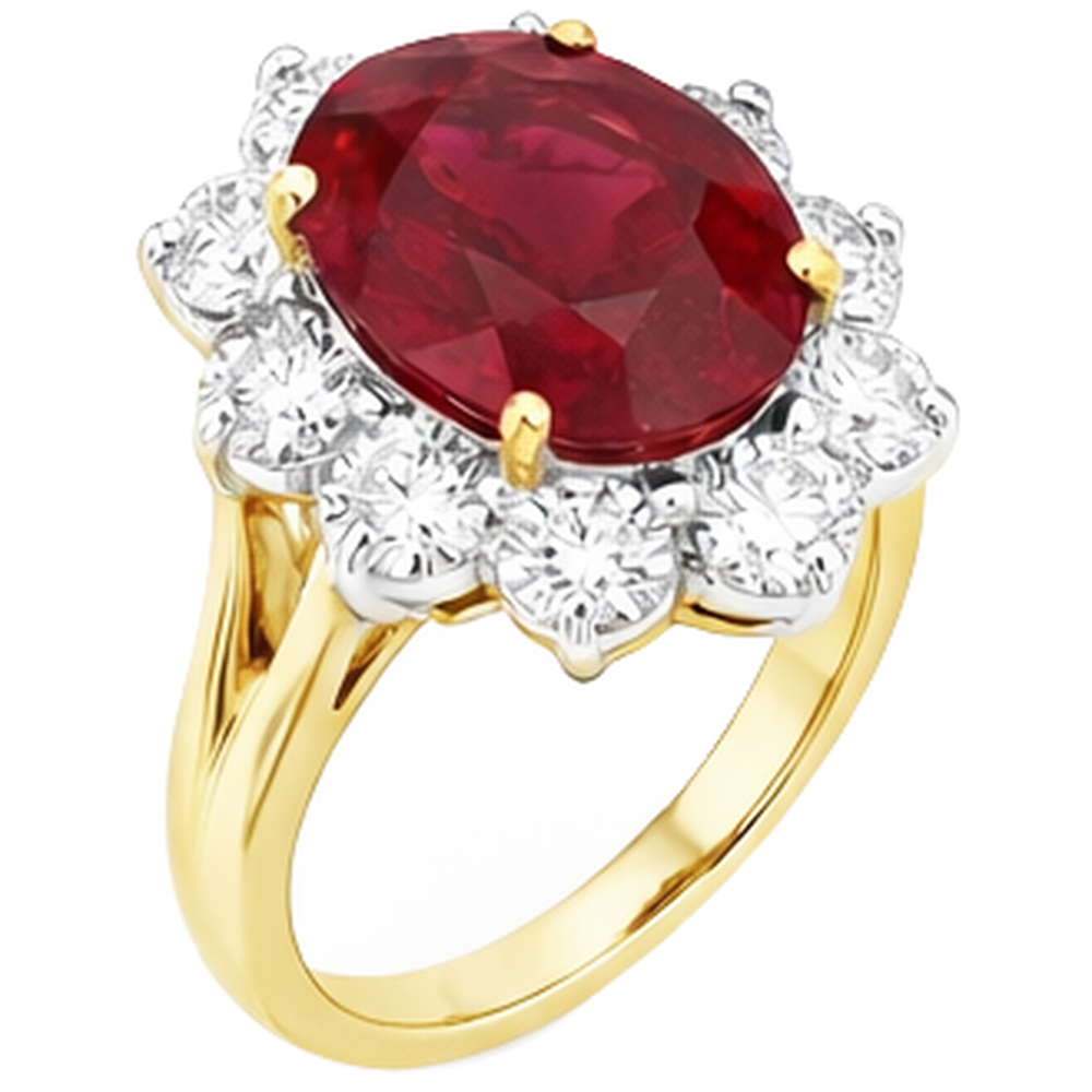 Two Tone Gold 3.50 Ct Brilliant Cut Ruby With Natural Earth Mined Diamond ( Not Lab Grown )s Ring New