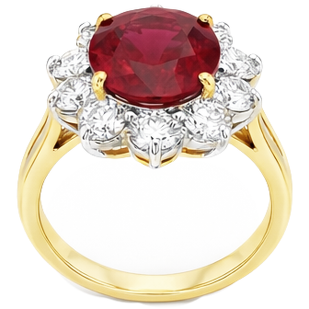 Two Tone Gold 3.50 Ct Brilliant Cut Ruby With Natural Earth Mined Diamond ( Not Lab Grown )s Ring New