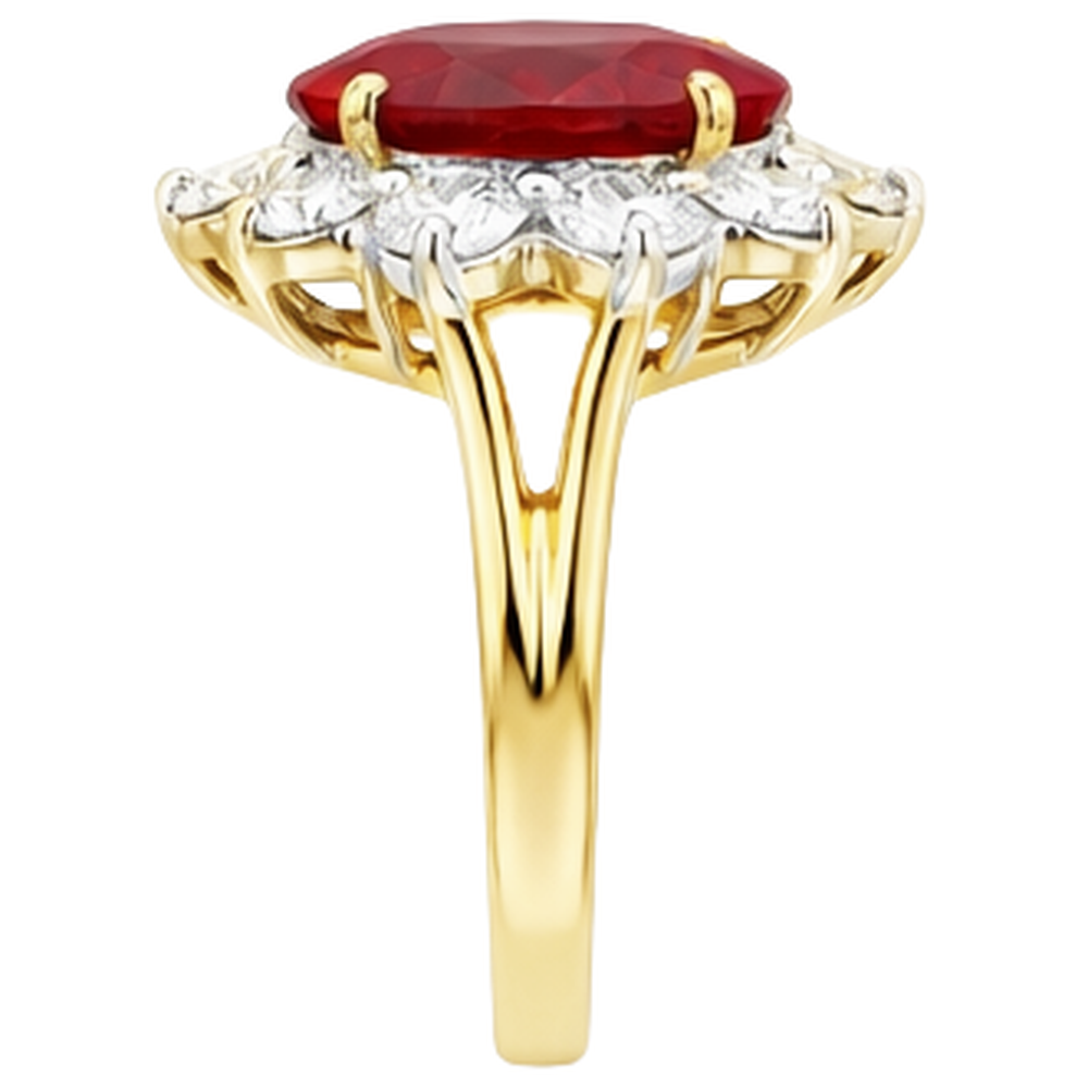 Two Tone Gold 3.50 Ct Brilliant Cut Ruby With Natural Earth Mined Diamond ( Not Lab Grown )s Ring New