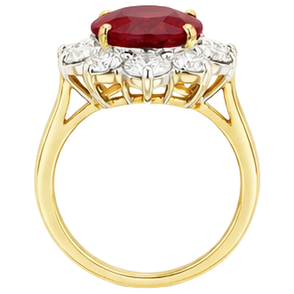 Two Tone Gold 3.50 Ct Brilliant Cut Ruby With Natural Earth Mined Diamond ( Not Lab Grown )s Ring New
