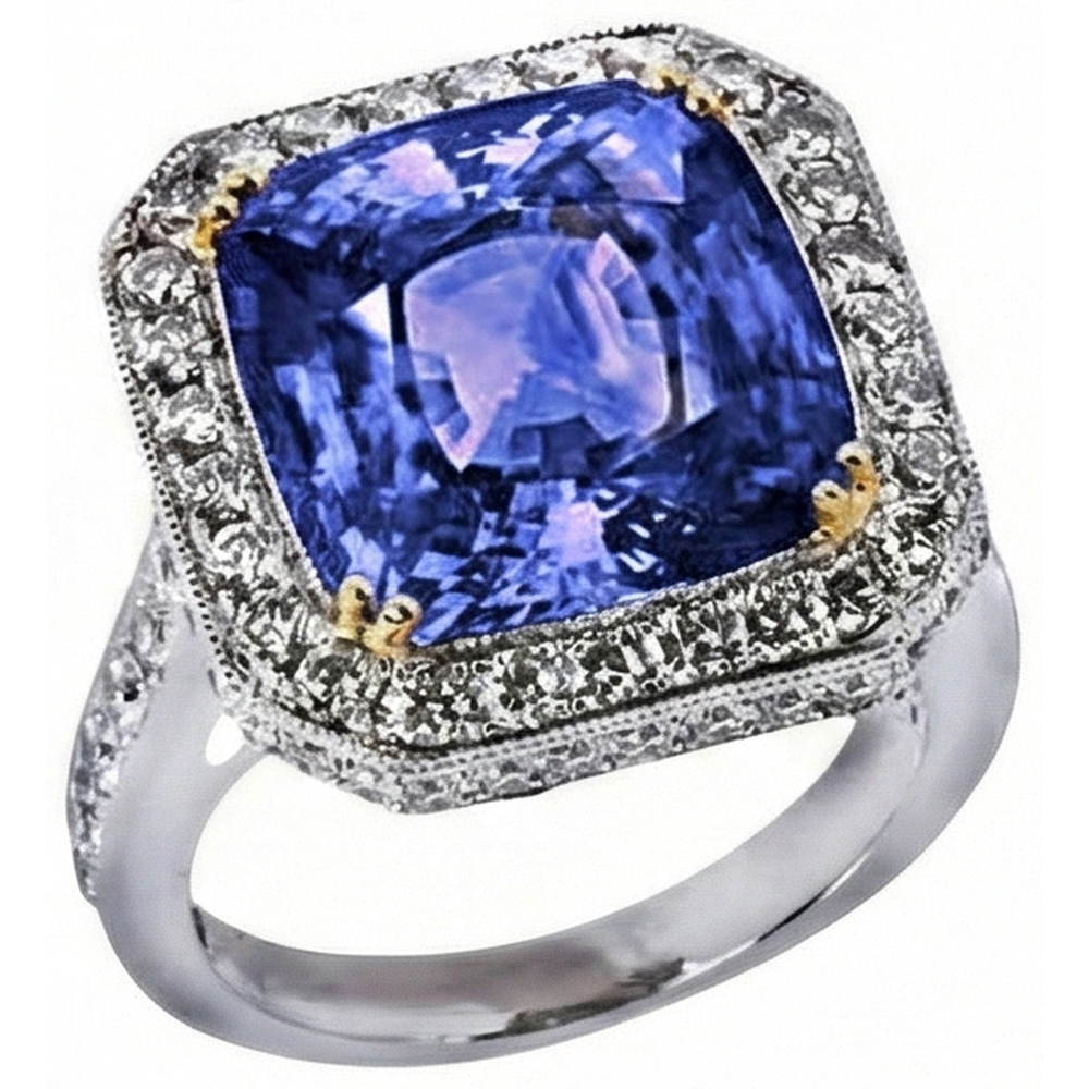 Two Tone Gold Cushion Tanzanite Natural Earth Mined Diamond ( Not Lab Grown ) s 4.25 Carat Ring Vintage Style
