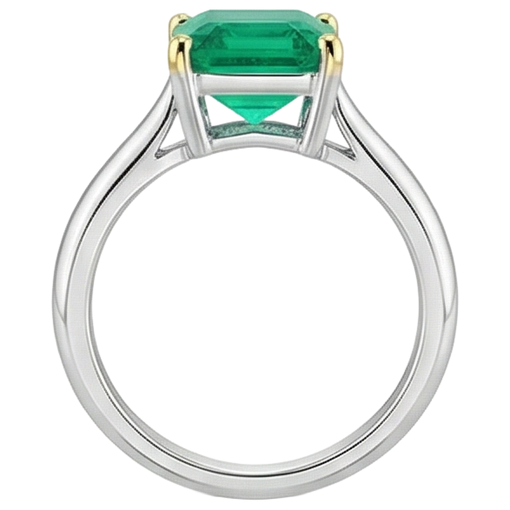 Emerald Precious Stone Ring 4-ct 14K Two Tone Gold – top view