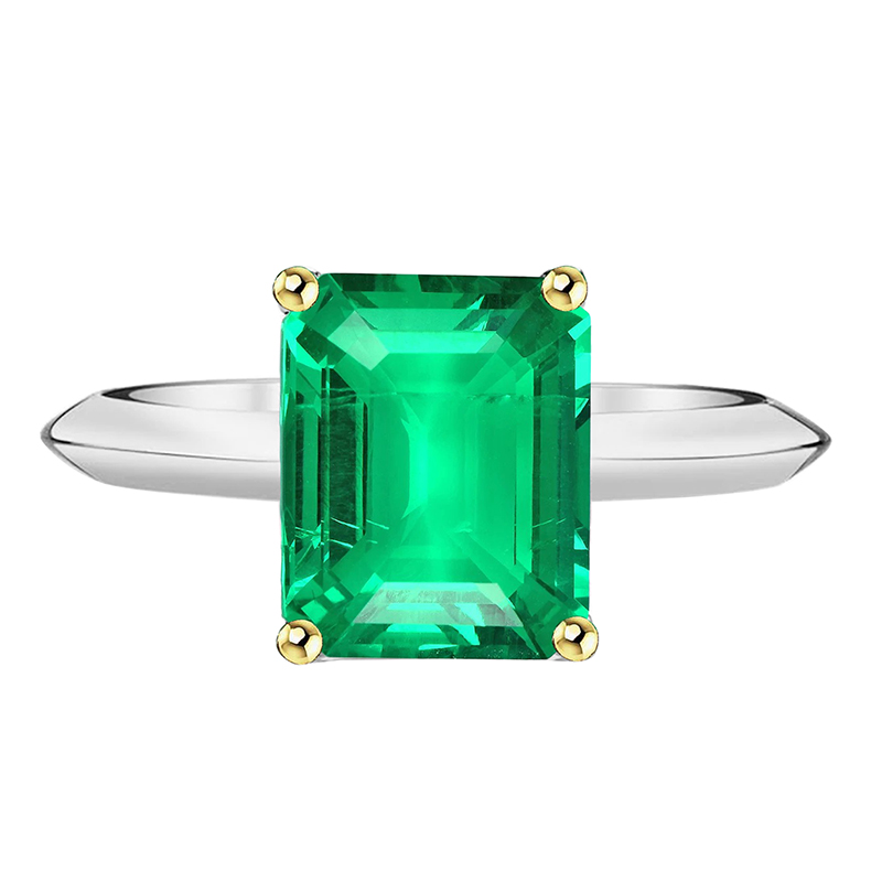 Precious Stone Ring 14K Two Tone Gold with Emerald – main view