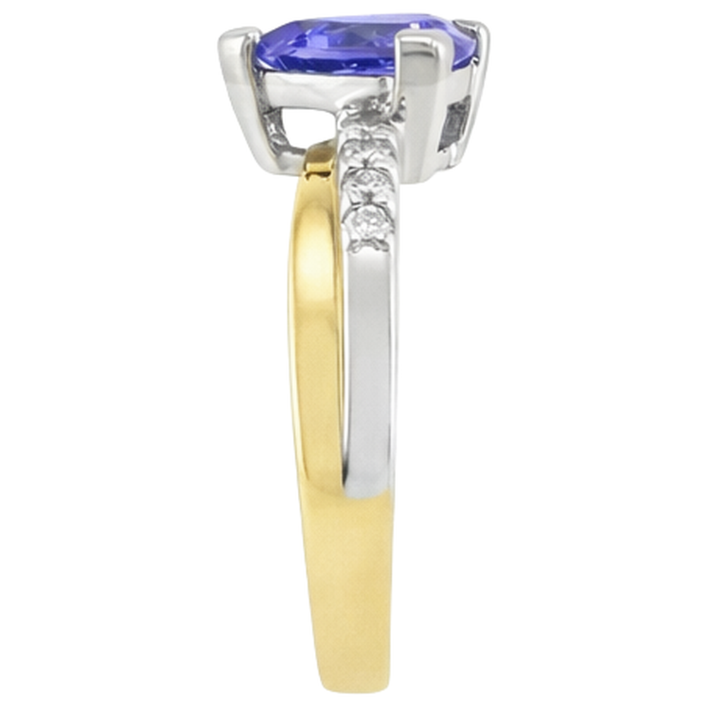 Two Tone Gold Trillion AAA Tanzanite & Round Natural Earth Mined Diamond ( Not Lab Grown ) s Ring 2.60 Carat