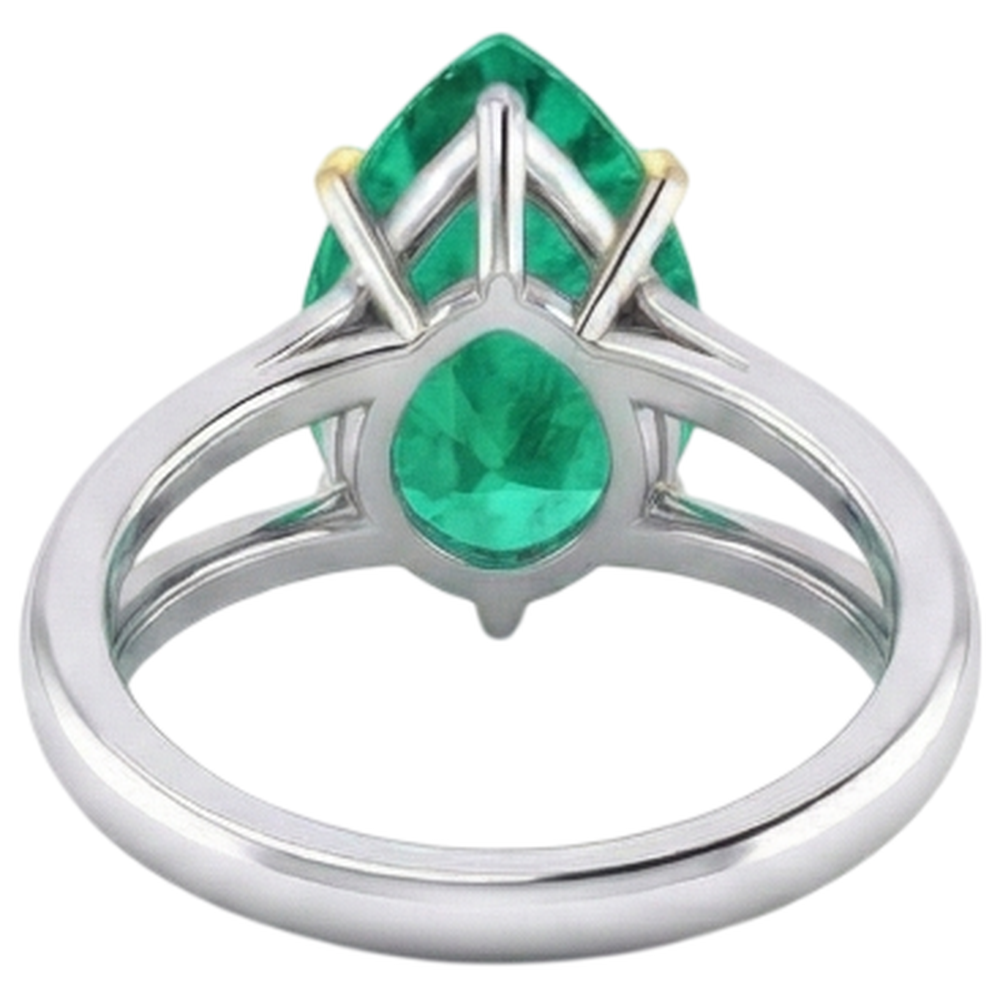 Precious Stone Ring 14K Two Tone Gold with Fine Emerald – top view