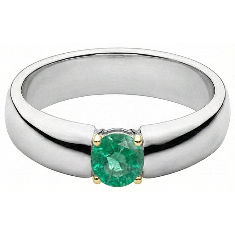 Round Cut Fine Emerald ring in 14K Two Tone Gold – front view
