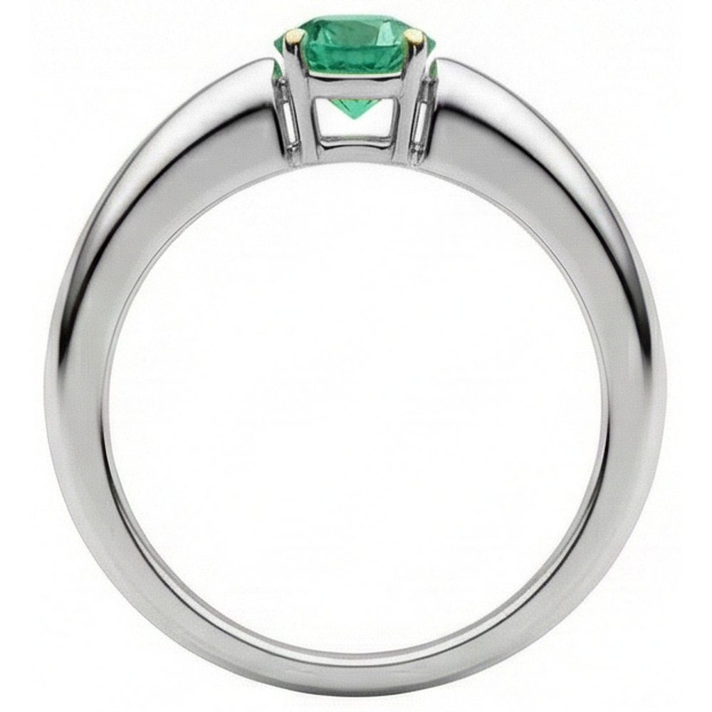 Precious Stone Ring 14K Two Tone Gold with Fine Emerald – top view