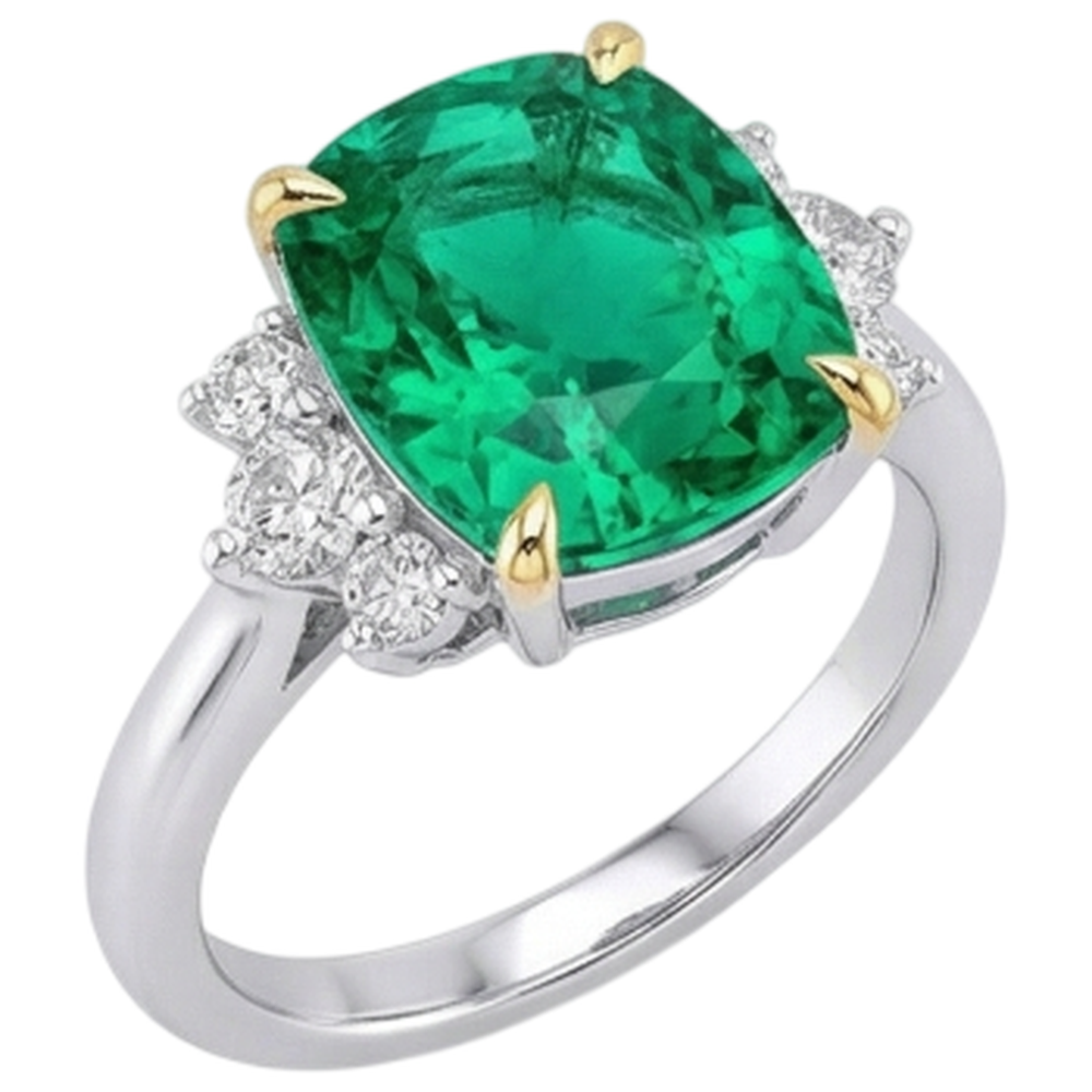 Gemstone Ring 14 Karat Two Tone Gold with Emerald – side view