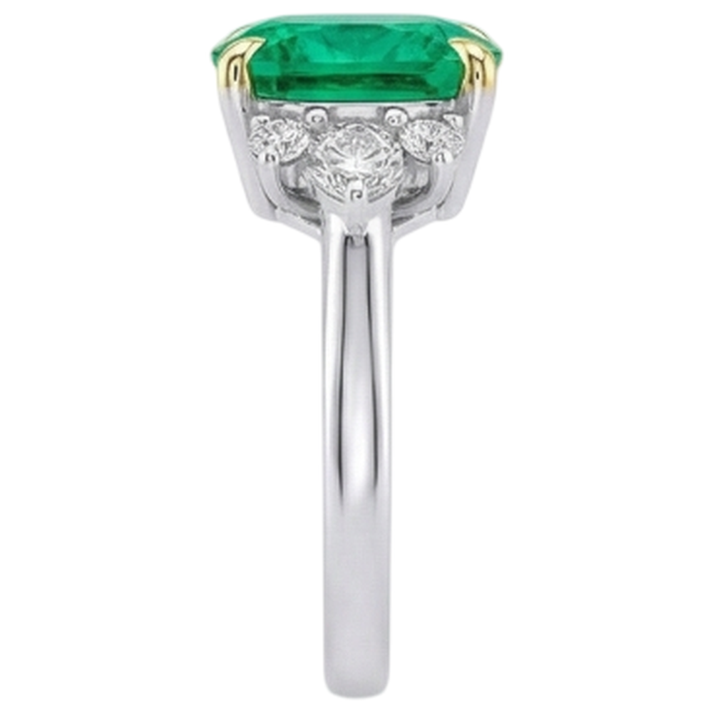 Gemstone Ring 14 Karat Two Tone Gold with Emerald – top view