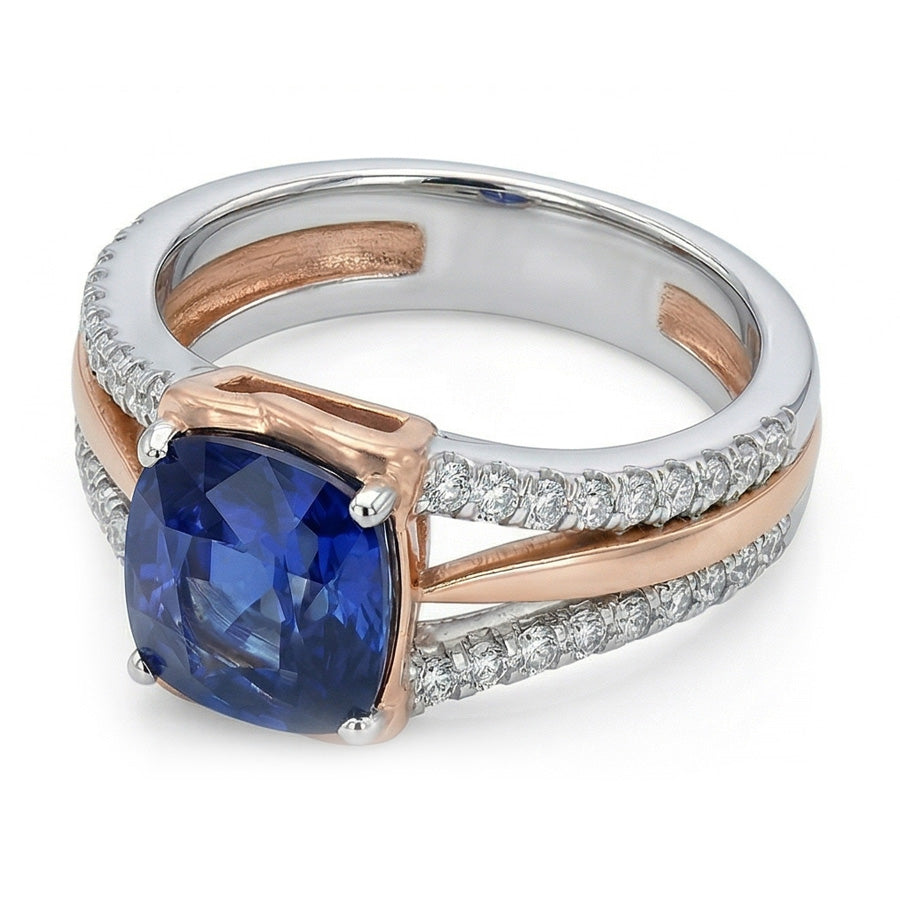 natural round sapphire 2.50ct ring on white background