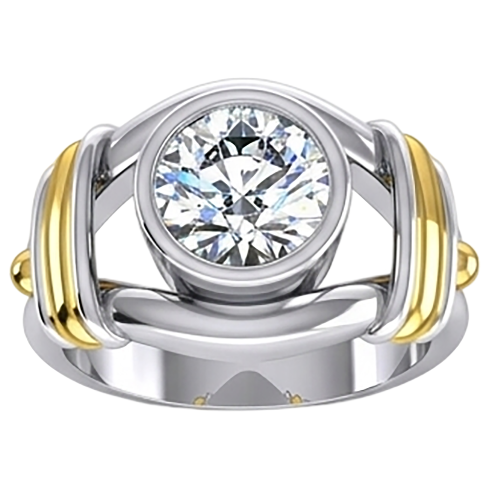 Two Tone Natural Earth Mined Diamond ( Not Lab Grown ) Solitaire Mens Ring Bezel Set 2 Carats