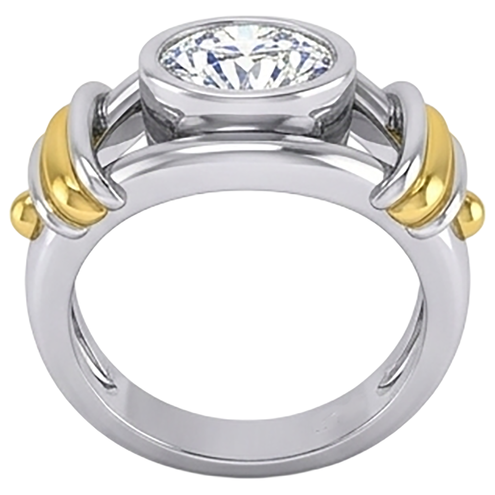 Two Tone Natural Earth Mined Diamond ( Not Lab Grown ) Solitaire Mens Ring Bezel Set 2 Carats