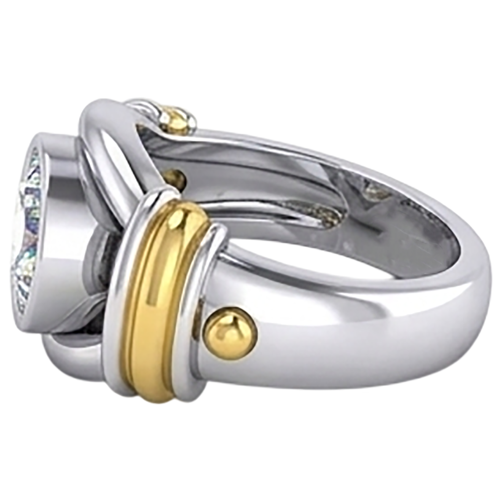 Two Tone Natural Earth Mined Diamond ( Not Lab Grown ) Solitaire Mens Ring Bezel Set 2 Carats