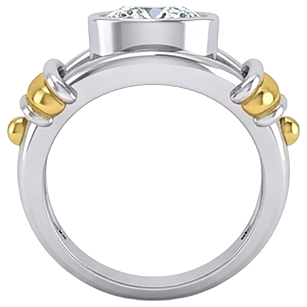 Two Tone Natural Earth Mined Diamond ( Not Lab Grown ) Solitaire Mens Ring Bezel Set 2 Carats